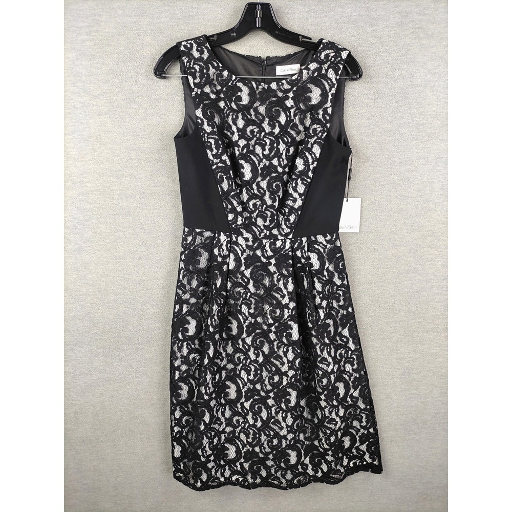 NEW Calvin Klein Womens‎ Dress 4 Black White Lace Party Witchy Goth Whimsygoth